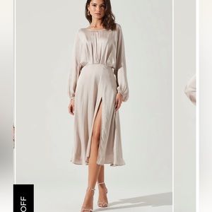 ASTR the Label Beige Satin Dress - Small